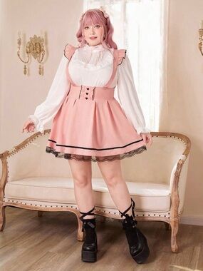 ROMWE Pink A-Line Mini Skirt with Black Trim